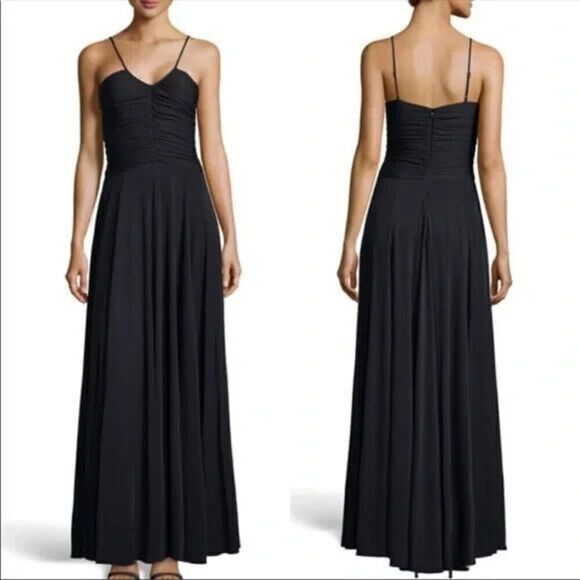 Halston Heritage Maxi Dress Gown Size Small $425 NEW Black Jersey Ruched - Picture 1 of 12